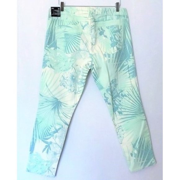 GAP 1969 WHITE MINT GREEN PALM FROND ALWAYS SKINNY SKIMMER LOW RISE JEANS 32R - Picture 2 of 10